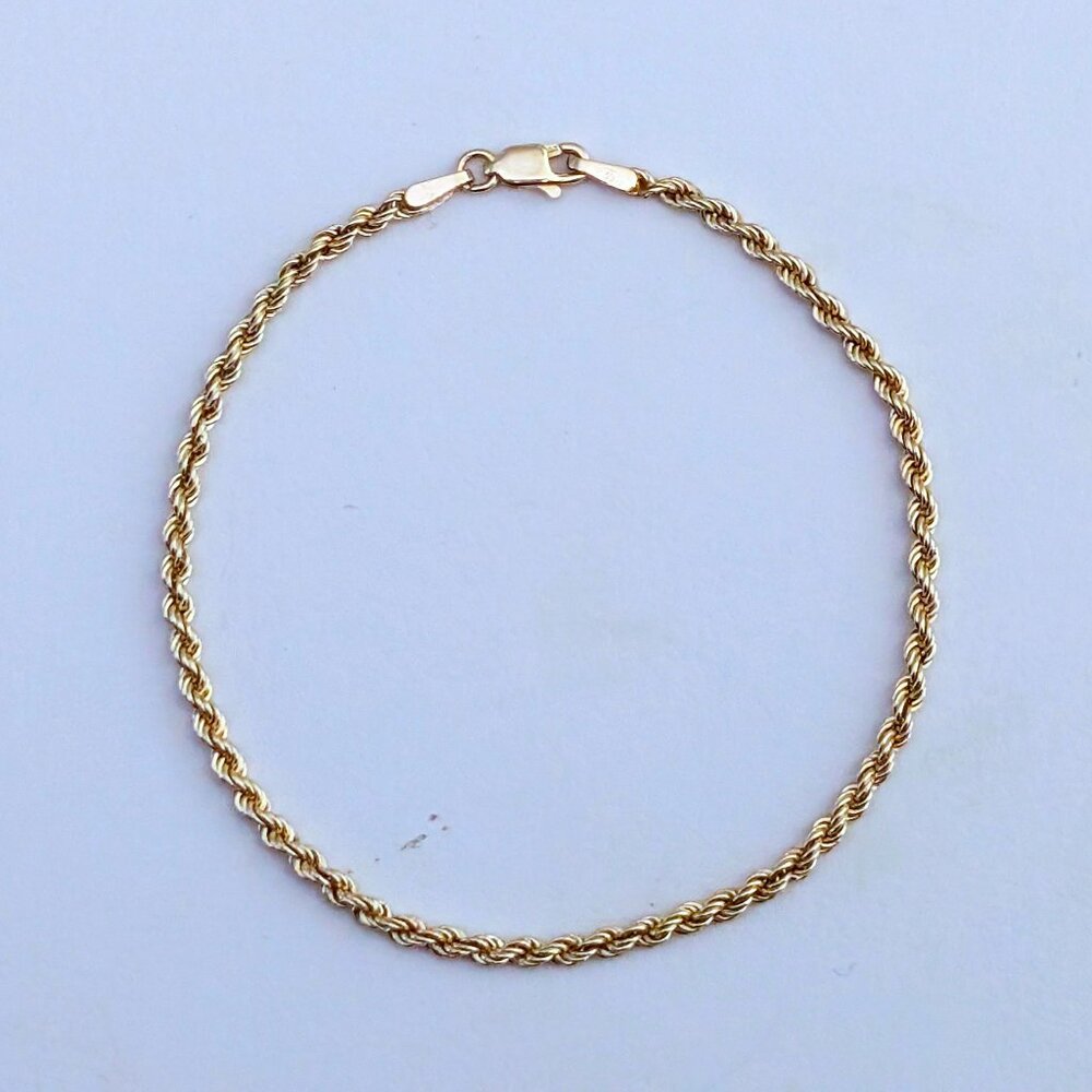 Vintage Israel Solid 14K Yellow Gold Twisted Rope Chain Bracelet 7.5"